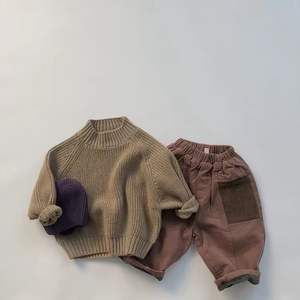 Vêtements pour enfants, filles et garçons, couleur unie, avec aiguille épaisse, col demi-haut, nouvelle collection automne et hiver 2021 - Product Image 3