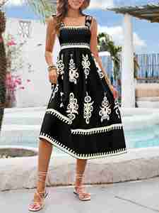Elegante abito <span class=keywords><strong>lungo</strong></span> con stampa etnica Vestido di mare tropicale De Verano abito senza maniche per le vacanze estive - Product Image 5
