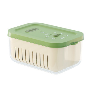 Double Layer Drainable Food <b>Storage</b> <b>Container</b> With Lid Rectangle Solid Color For Kitchen Vegetable Washing Travel Use - Product Image 2