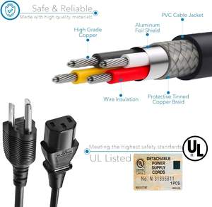 Câble d'alimentation de haute qualité pour ordinateur PC 10A125V Vizio 3 broches pour téléviseur intelligent Plasma Bravia UHD, câble d'alimentation AC de remplacement pour <span class=keywords><strong>imprimante</strong></span> - Product Image 6