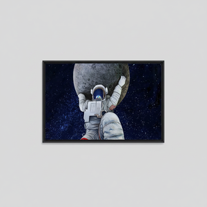Stellar Space Canvas Artwork: Modern Astronaut & Moon Print Decor,<b>BLACK</b> <b>FRAMED</b> CANVAS - Product Image 2