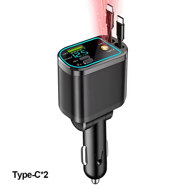 4 in 1 Multi Function 120W Super Fast Charging Car Charger Starry Sky Projection Light Retractable Cable Digital Display