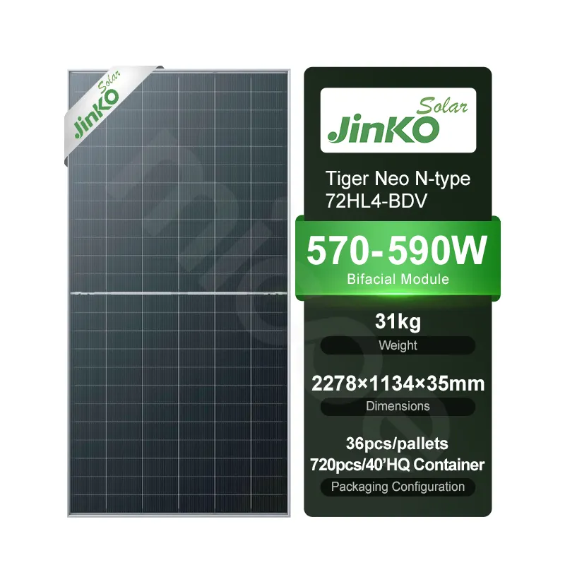 Jinko Solar 570 W 575 W 580 W 585 W 590 W zweiseitiger Modul Solarpanels mit Doppelglas