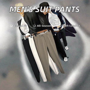 Pantalon de costume décontracté pour homme, coupe droite, taille mi-haute, délavage clair, en tissu tissé, idéal printemps-automne, vente en gros - Product Image 2