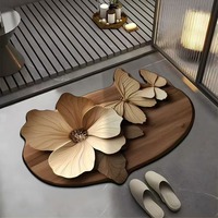 Tapis de bain en boue de diatomée à séchage rapide, absorbant l'eau, antidérapant et résistant aux taches, motif floral 3D papillon, style chic français de luxe