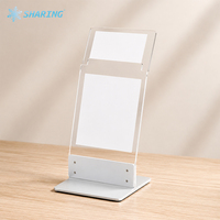 Support d'affichage inclinable en acrylique transparent de qualité supérieure avec base à vis en métal blanc et double fente pour panneaux publicitaires