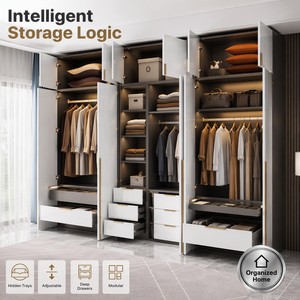 <span class=keywords><strong>Armoire</strong></span> moderne minimaliste de luxe en blanc et bois, style nordique, <span class=keywords><strong>armoire</strong></span> modulaire personnalisée pour chambre à coucher, grande capacité de rangement, <span class=keywords><strong>armoire</strong></span> de villa - Product Image 6