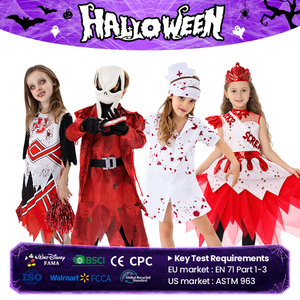 Costume de pom-pom girl <span class=keywords><strong>zombie</strong></span> unisexe pour enfants, uniforme déchiré, faux éclaboussures de sang, pompons, tenue de fête d'Halloween effrayante, robes, jupes - Product Image 1
