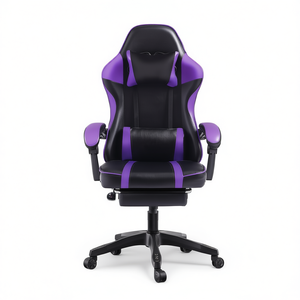 เก้าอี้เล่นเกมปรับระดับได้พร้อมหมอนรองศีรษะหนัง PU เก้าอี้สำนักงานแบบหมุนได้สำหรับผู้ใหญ่และเด็ก - Product Image 1