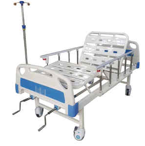 Lit d'hôpital manuel à 2 manivelles avec têtes de lit et pieds de lit en ABS, 2 fonctions, capacité de 230 kg, en acier laminé à froid pour salle d'hôpital - Product Image 1