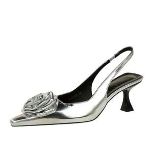 Zapatos de tacón fino plateados con lazo y correa de hebilla para mujer, estilo Mary Jane, con aumento de altura, ideales para el verano. - Product Image 6