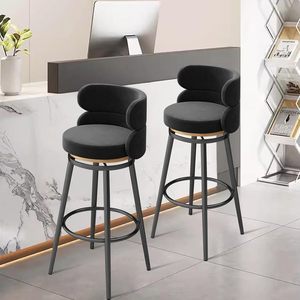 Taburetes de Bar Ajustables de Terciopelo para Hoteles Comerciales Modernos, Muebles de Bar Giratorios, Altura de Barra, <span class=keywords><strong>Cocina</strong></span>, Comedor, Sala de Estar, Metal Negro - Product Image 2