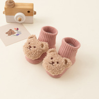Chaussettes antidérapantes pour nouveau-né, en coton, doublées de polaire, chaudes, pour nourrissons et tout-petits, automne-hiver, intérieur