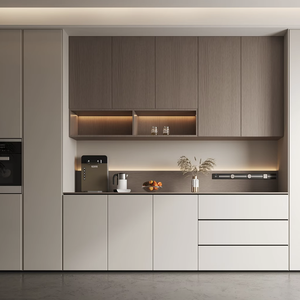 Meuble de cuisine en bois design, panneaux de contreplaqué, aggloméré, MDF, îlot de rangement pour appartement, style moderne PET - Product Image 1