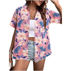 Vintage Summer <b>Women</b> <b>Hawaiian</b> <b>Shirt</b> Soft Cool Hawaii <b>Shirts</b> Floral Tropic Print V Neck Blouse Short Sleeve Button Front Logo - Product Image 5