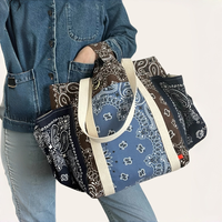 Sac fourre-tout bicolore en patchwork motif Paisley avec poignées en sangle grande capacité, sac à bandoulière color block