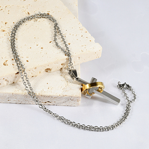 Kalung salib dari baja tahan karat liontin emas untuk pria dan wanita perhiasan kalung kepribadian Cross Street hadiah ulang tahun harian - Product Image 6
