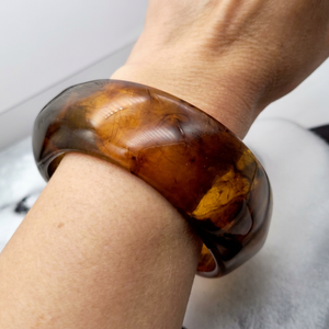 Handmade Amber Marble Resin Bangle Chunky Organic Wavy Resin Craft Curved Dome Cuff Bracelet Women Jewelry - Product Image 1