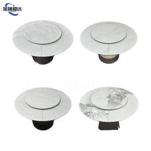 Tavolo da Pranzo Allungabile JRSD da Rotondo ad Ovale, con Piano in Pietra Super Cristallo e Piatto Girevole, Tavolo da Pranzo Moderno Pieghevole per Casa - Product Image 5