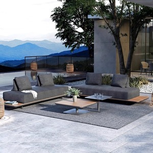 Góc không thấm nước gỗ rắn thương mại sử dụng <span class=keywords><strong>sofa</strong></span> xốp mật độ cao hiện đại xuyên biên giới biệt thự ngoài trời sân Gỗ Tếch <span class=keywords><strong>sofa</strong></span> - Product Image 1