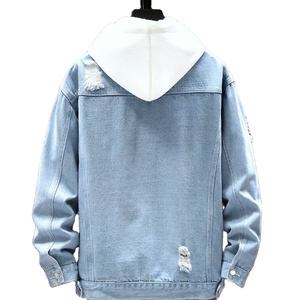 Custom Scratch Destroyed Ripped Blue Washed Denim Jacket para <span class=keywords><strong>Hombre</strong></span> Trend Ins Y2K Vintage Jacket - Product Image 2