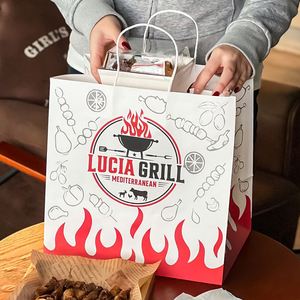 ถุงกระดาษคราฟท์ย่อยสลายได้เป็นมิตรกับสิ่งแวดล้อม พิมพ์โลโก้ตามสั่ง สำหรับบรรจุภัณฑ์อาหารแบบนำกลับบ้าน บาร์บีคิว และร้านขายยา - Product Image 4