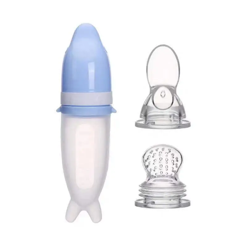 Wholesale Squeeze Feeding Food Grade Silicone Fruit Feeder Pacifier Animal Shape Baby Feeding Bottle Food Dispensing With Spoon