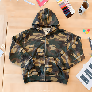 OEM Custom tracolla 420 GSM cotone tutta stampa Boxy Fit mimetico Vintage con cerniera da uomo felpa con cappuccio - Product Image 1