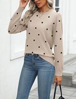 Pull à col rond à manches longues à pois pour femmes, ample, formel, décontracté, vêtement basique (personnalisable)