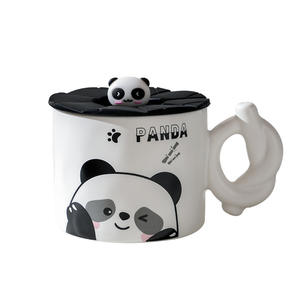 Tasse en céramique Panda mignon avec couvercle écologique <span class=keywords><strong>Internet</strong></span> célébrité Couple tasse petit déjeuner eau cadeau tasse <span class=keywords><strong>pour</strong></span> filles comprend cuillère accessoire - Product Image 5