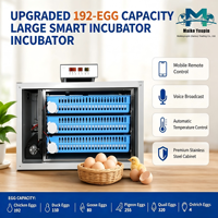 Incubateur automatique haute capacité 192 œufs en acier inoxydable double alimentation (AC220V/DC12V) avec rotation automatique à 360° et contrôle de température OEM