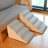 Escalier pour chien Escalier pour animaux de compagnie Escalier pour chien 5 marches Gris microfibre rempli de mousse en cuir imperméable Escaliers en éponge pour animaux de compagnie
