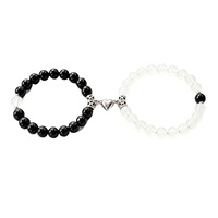 Bracelet extensible en perles de pierre naturelle 8 mm bicolore magnétique pour couple, personnalisé, vintage, bijoux de mode estivale pour femme, vente en gros