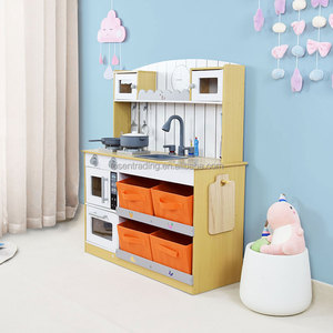 Cocina de Juguete de Madera Natural para Interiores con Horno, Estufa, Fregadero, Licuadora y Contenedores de Almacenamiento, Juego de Cocina de Simulación Montessori para Niños - Product Image 2