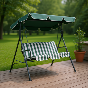 Dondolo da giardino a 3 posti con tettuccio verde e cuscini impermeabili per uso esterno in giardino, veranda o cortile. - Product Image 2