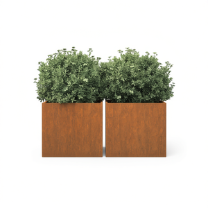 Ensemble de 2 pots à fleurs carrés en métal couleur naturelle, finition rouille, pour jardin - Product Image 1