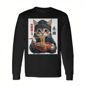 T-shirt a maniche lunghe con grafica in stile giapponese Anime Cat Ramen - Product Image 2