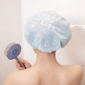 Cartoon Thickened Waterproof Shower Cap For Women Blue Pink PE Material Adult Use - Product Image 4
