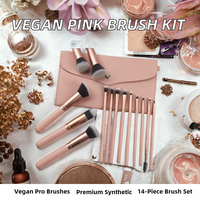 Kit de pinceaux de maquillage professionnels de luxe de haute qualité, vegan, rose/or rose, 14 pièces, pour anticernes et eye-liner, vente en gros