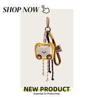 Porte-clés en peluche douce perlée, motif alimentaire de dessin animé, avec cordon tressé, accessoire de sac tête d'animal en peluche mignon, porte-clés tendance