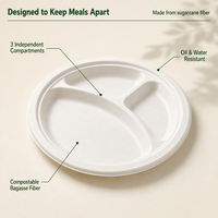 Plateau léger et polyvalent en bagasse de canne à sucre à 3 compartiments pour service de buffet