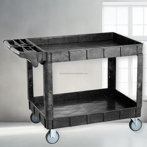 Vente d'usine Chariot de service en plastique à deux étagères Chariot utilitaire robuste avec poignée ergonomique