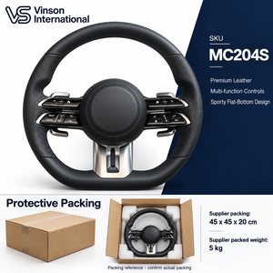 Volant en cuir noir MC204S pour Mercedes Benz Classe C W204 2007-2014, commandes double couche, garniture de palettes argentée - Product Image 2