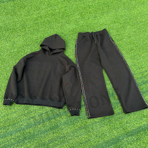 OEM Men's Multicolour Rhinestone Heavyweight Sweatsuit Embossed Hoodie And <b>Sweatpants</b> <b>Sets</b> - Product Image 1
