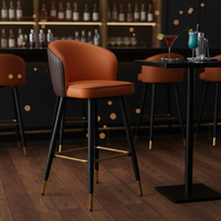 Chaise de bar nordique, luxe léger, tabouret de bar orange à pieds hauts pour restaurant