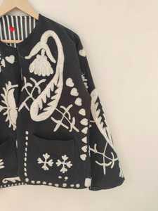 <b>Black</b> Hand Embroidered <b>Jacket</b> Folk Art Suzani Style Cropped <b>Jacket</b> Boho Statement <b>Jacket</b> Handmade Ethnic Outerwear - Product Image 4