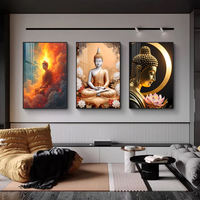 Statue de Bouddha en or de luxe, art bouddhiste religieux, peinture imprimée, affiche murale, peinture en porcelaine de cristal, décoration intérieure