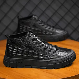 Botas masculinas de qualidade, confortáveis, sapatos casuais, preto, com divisão de cor, de couro 2044