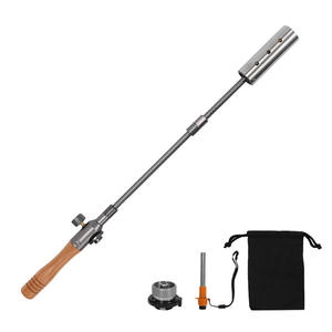 Allumeur lance-flammes en acier inoxydable avec poignée en bois, pistolet à flamme allongé pour le camping en plein air - Product Image 1