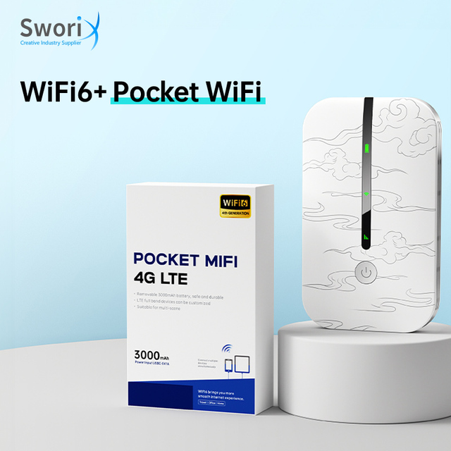 Sworix Portable Pocket MiFi Router 4G LTE WiFi6 300Mbps Travel Box with 3000mAh Li-on Battery Plug and Play Unlocked